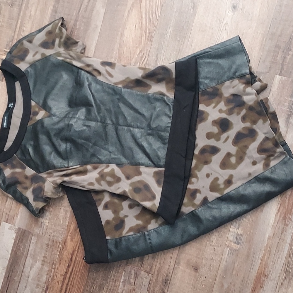Karen Millen Vegan Leather and Camo Print Skirt & Top Set Size 6